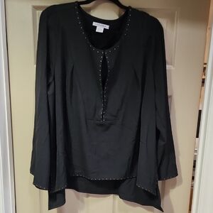 Black Women's Top Tunic With Stunning Gold Grommet Details Plus 18W